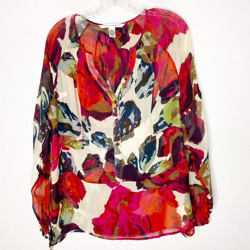 Diane Von Furstenberg Floral Silk Button Blouse